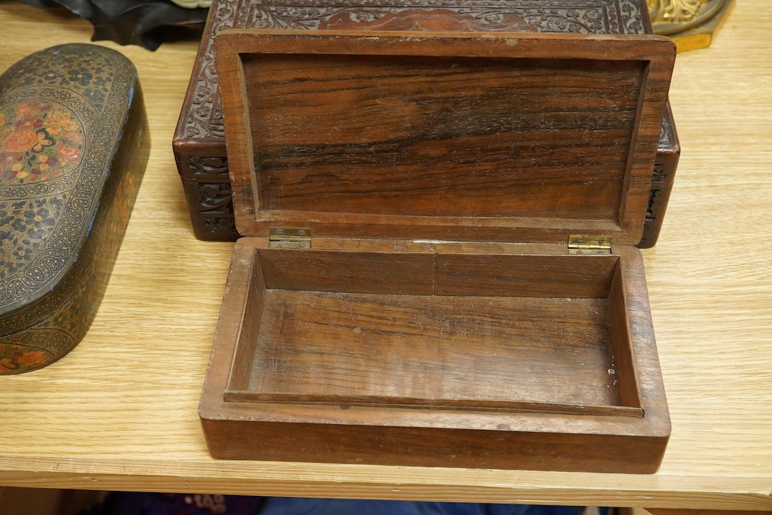 Five various 19th century boxes, variously detailed, largest 30cm wide